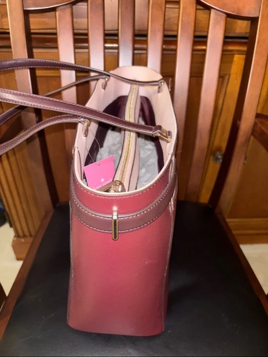 Kate Spade New York Burgundy & Blush Tote Bag + Matching Wallet Set - Picture 7 of 13